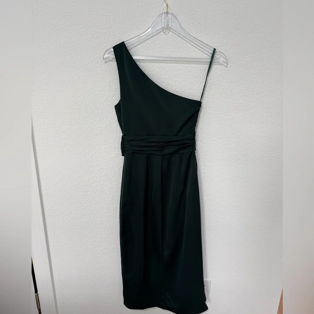 Ted Baker Zaaraa One-Shoulder Satin Draped Sheath Cocktail Dress Deep Green - Picture 8 of 13